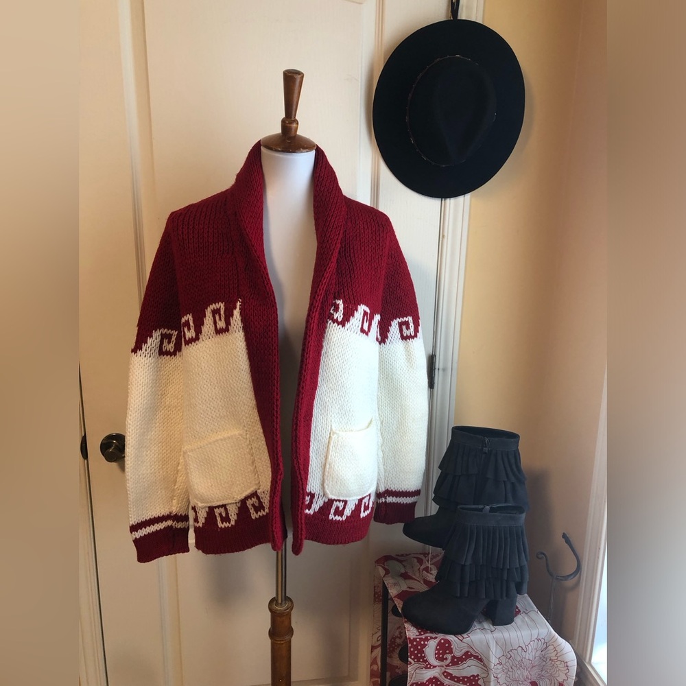 Vintage Heavy knit handmade Shawl-Collar open Cardigan